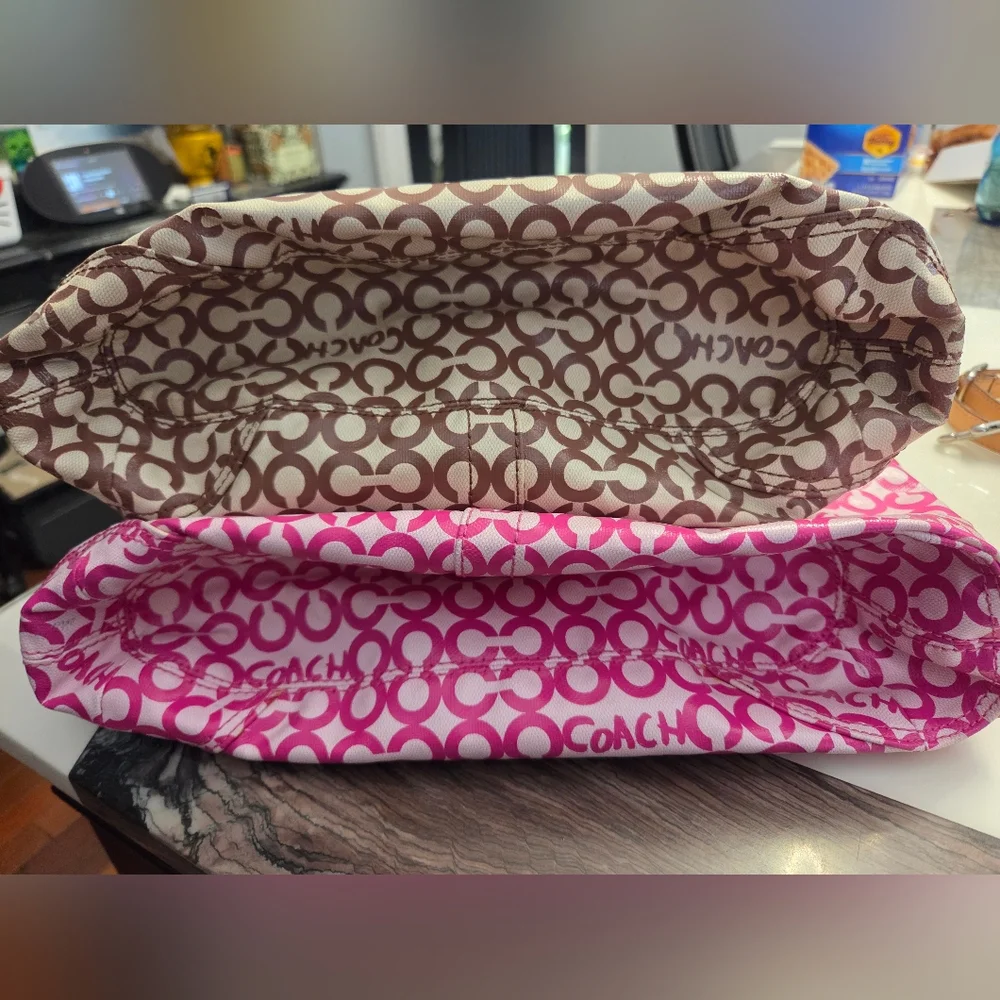 2 pcs Large COACH Signature Coated Canvas Tote Bags